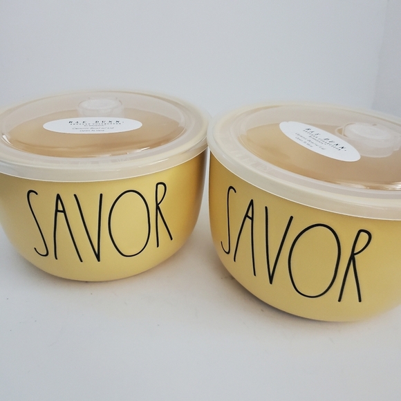 Rae Dunn SAVOR Yellow Ceramic Bowl With Lid - Picture 1 of 8